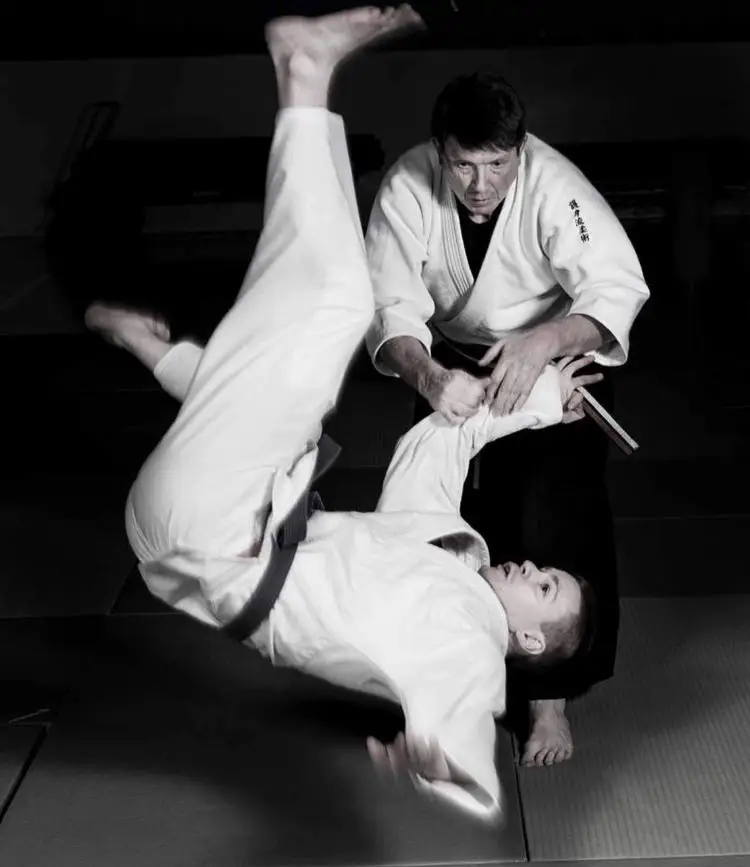 Greg Regan sensei performing Sumi Otoshi (corner drop), the uke is Ed Baczynski